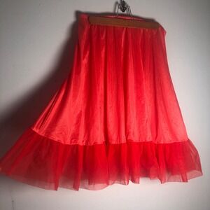 Sisley Skirt Women S Red Elastic Waist Ruffle Tulle Hem A-Line Flare Vintage